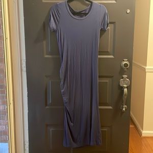 LA Made Navy Blue Long Side Ruche T-Shirt Jersey Dress NEW